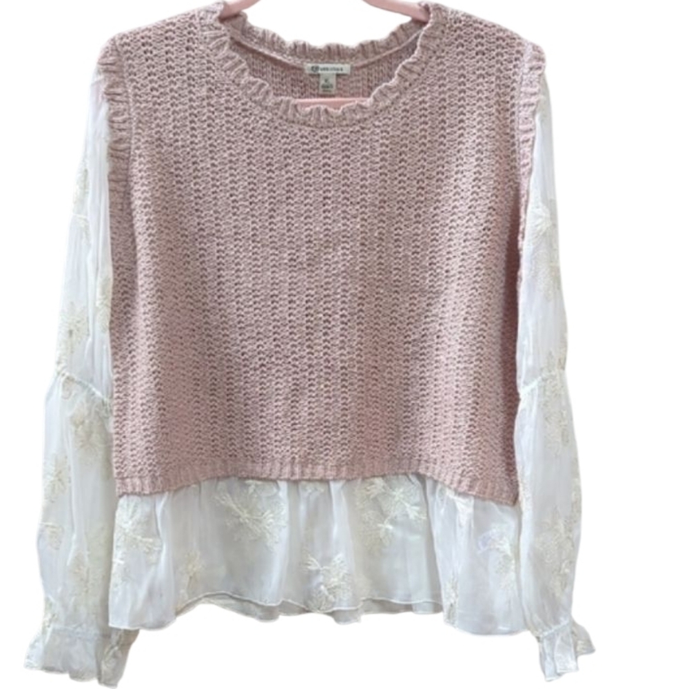 Versona,Sweater Vest Blouse Combo, Pink And Cream. XL